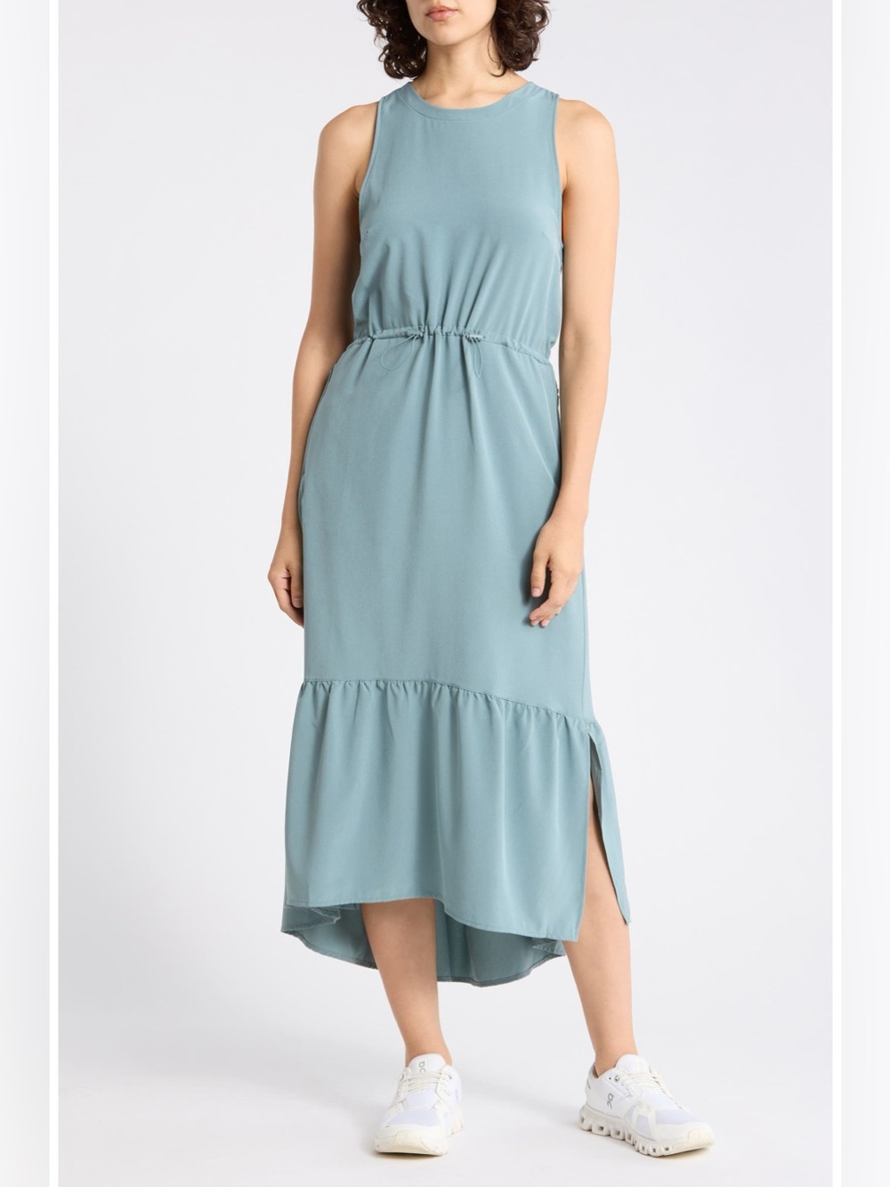 Zella Pursuit Tiered Midi Dress Size Medium Teal NWOT